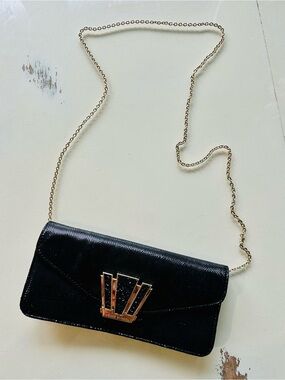 henri bendel Black Crossbody clutch with Gold Chain
